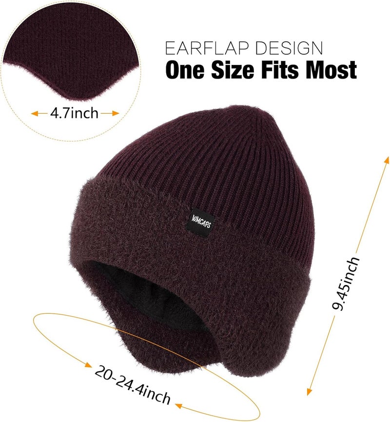 Wmcaps Winter Fleece Line Beanie with Earflap for Men Women, Outdoor Warm Thermal Knitted Hat Stocking Caps - Image 2